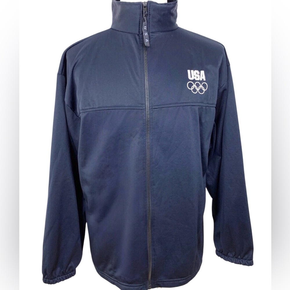 US Olympic Committee Olympic Logo Full Zip Jacket Navy Blue CHEST 52” Size XXL